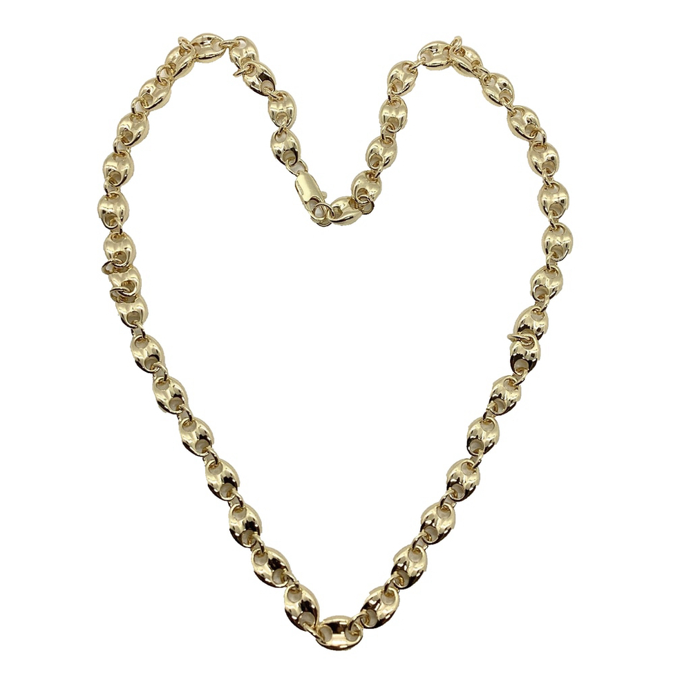 18k Yellow Gold Plated Puffed Anchor Mariner Marina Chain Necklace 8mm 24"  NWOT